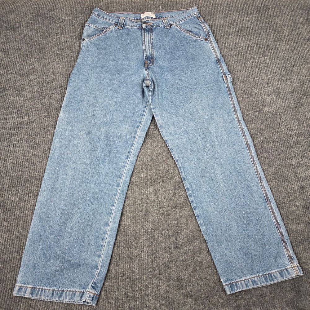 Levi Strauss Signature Mens Carpenter Jeans Light Wash Blue Workwear 34x32